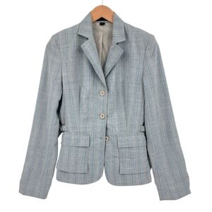 Express Gray & Blue Striped 3 Button Women's Lined Blazer Size 6 Career Wear